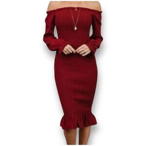 NWT Baltic Born Esther Smocked Midi Dress in Red Women's 3X  Sexy Date Night